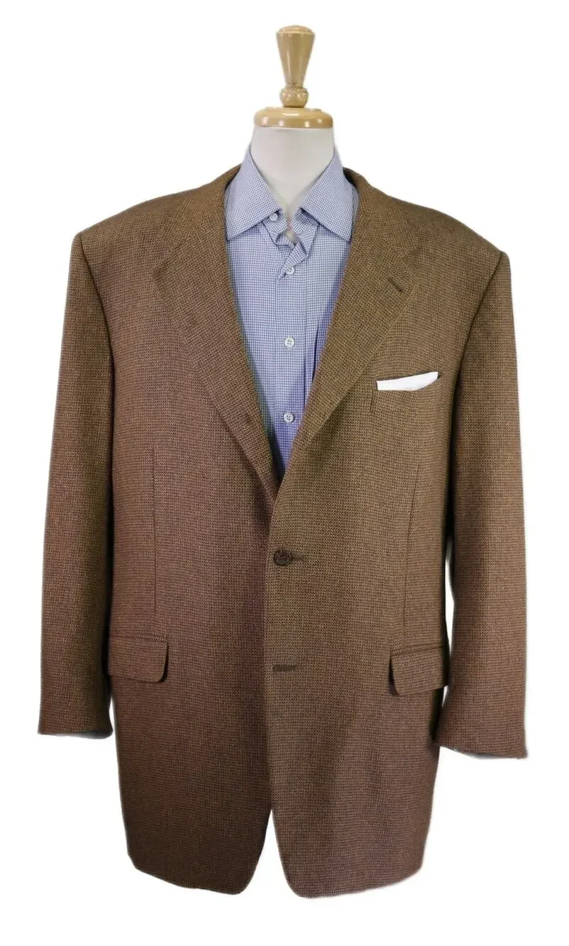 Canali Gold Blue Knit Woven 100% Cashmere Blazer Jacket 48L